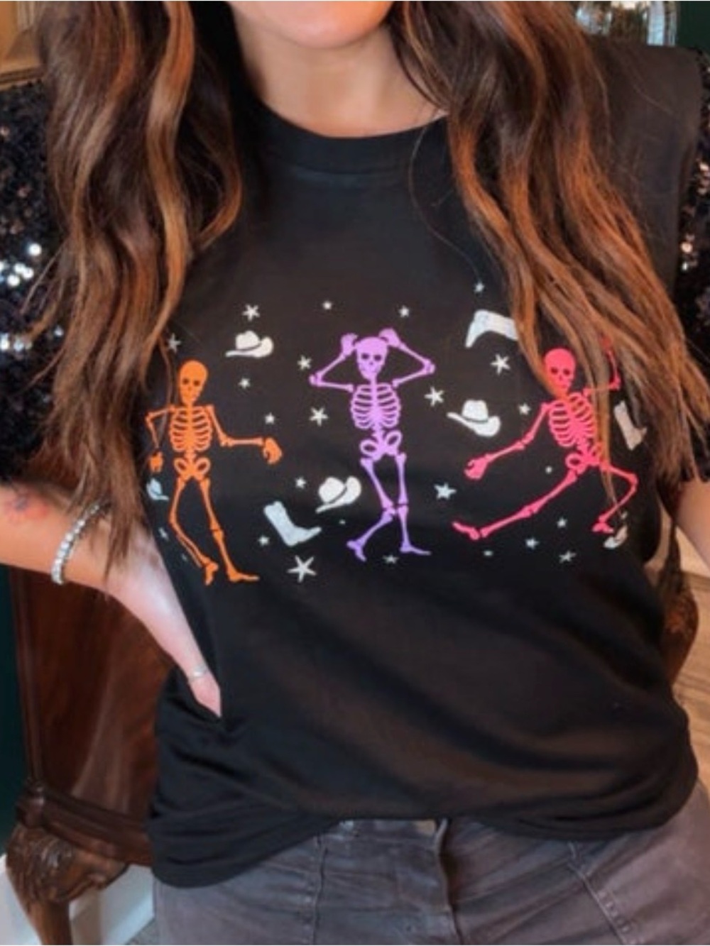 Black Diva Sparkle with Neon Dancing Skeletons